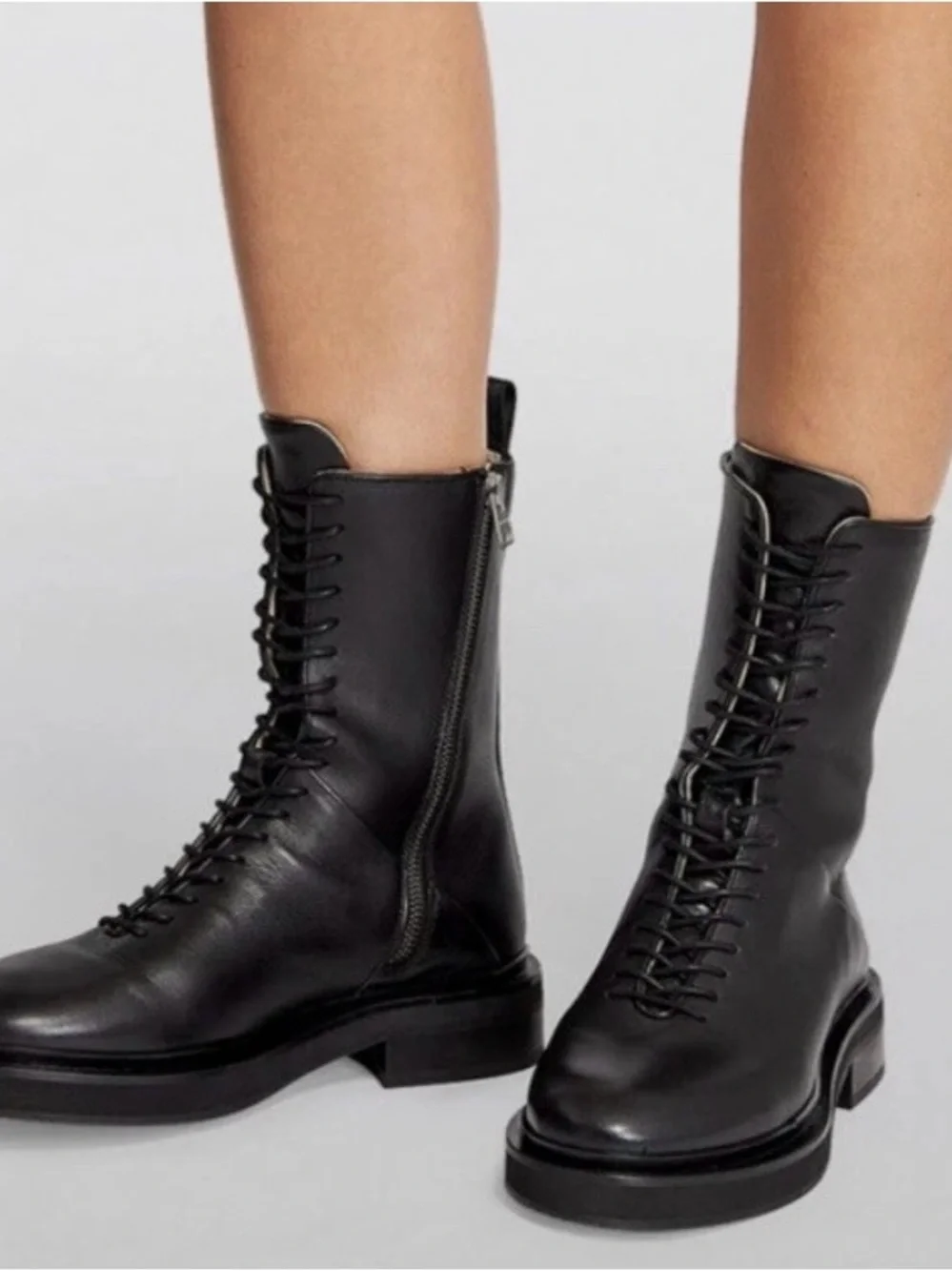 All Saints Women's Black Lace-Up Leather Combat Moto Military Mina Boots New  8 - Picture 13 of 13